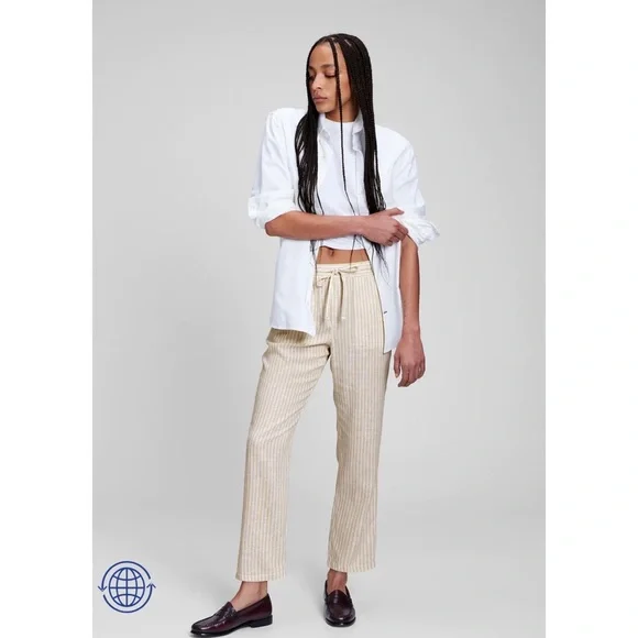 NEW Gap Easy Pant Ankle Length Striped Linen Blend Pants - Picture 2 of 4